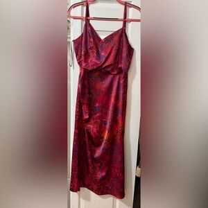 Pink Purple Floral Satin Midi Dress